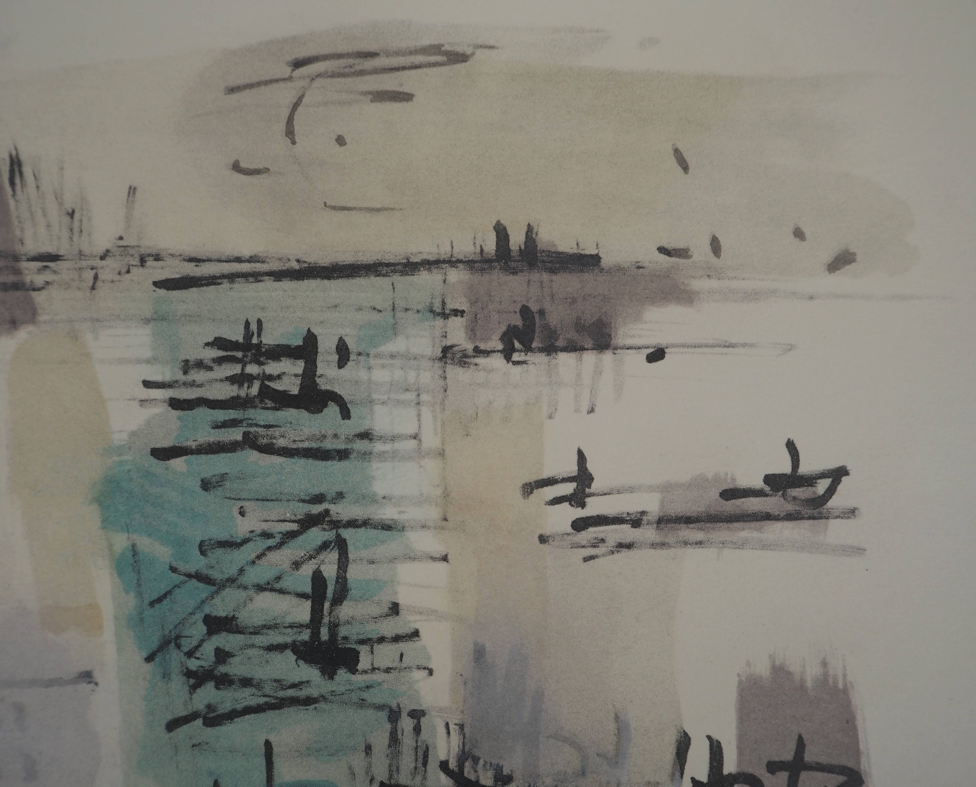 Jean rené bazaine: abstract composition - original signed lithograph