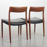Niels Otto Moller Teak Wooden with Black Leather Dining Chairs, Model 77