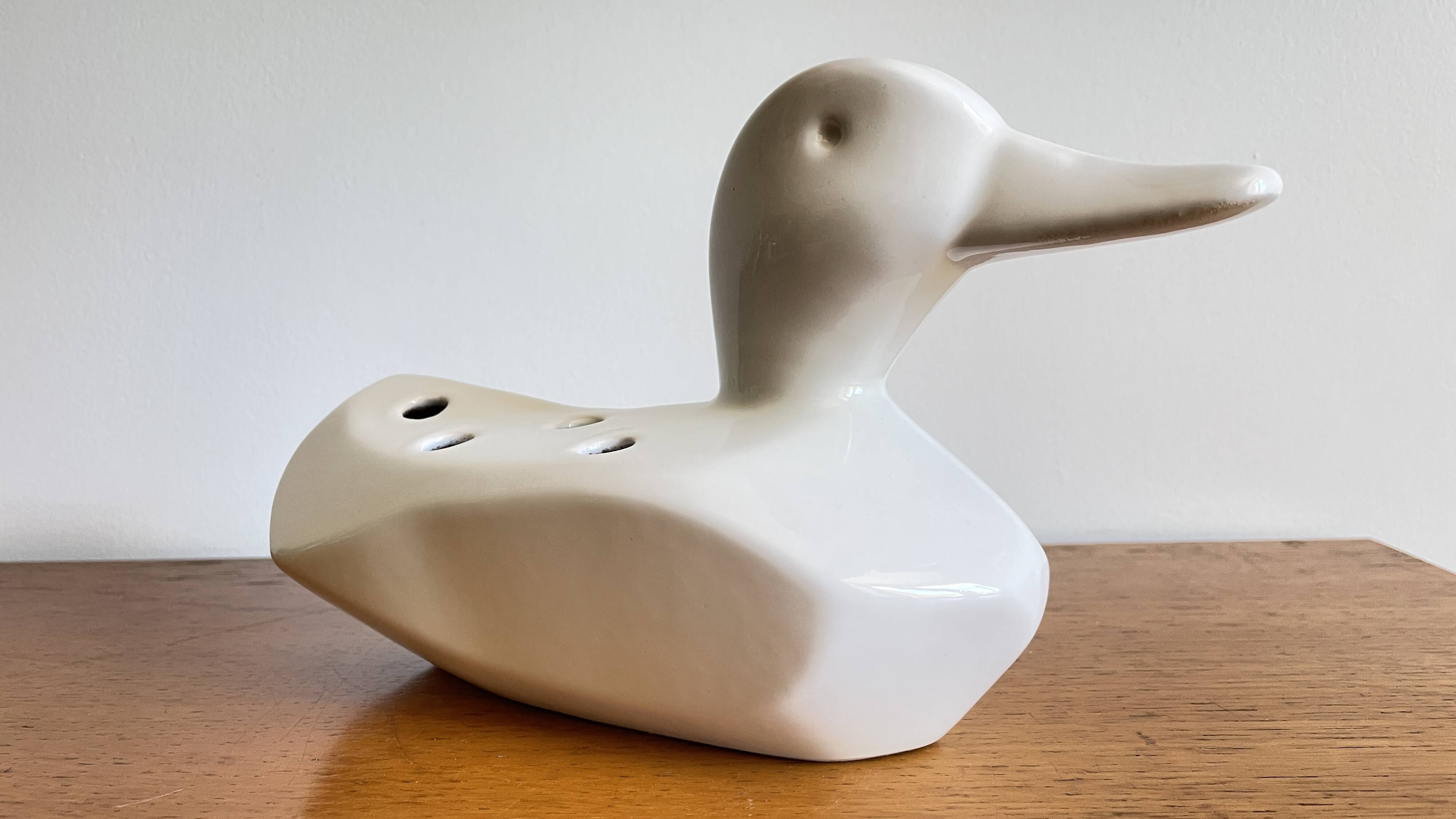 Vase pique-fleurs canard céramique annees 80
