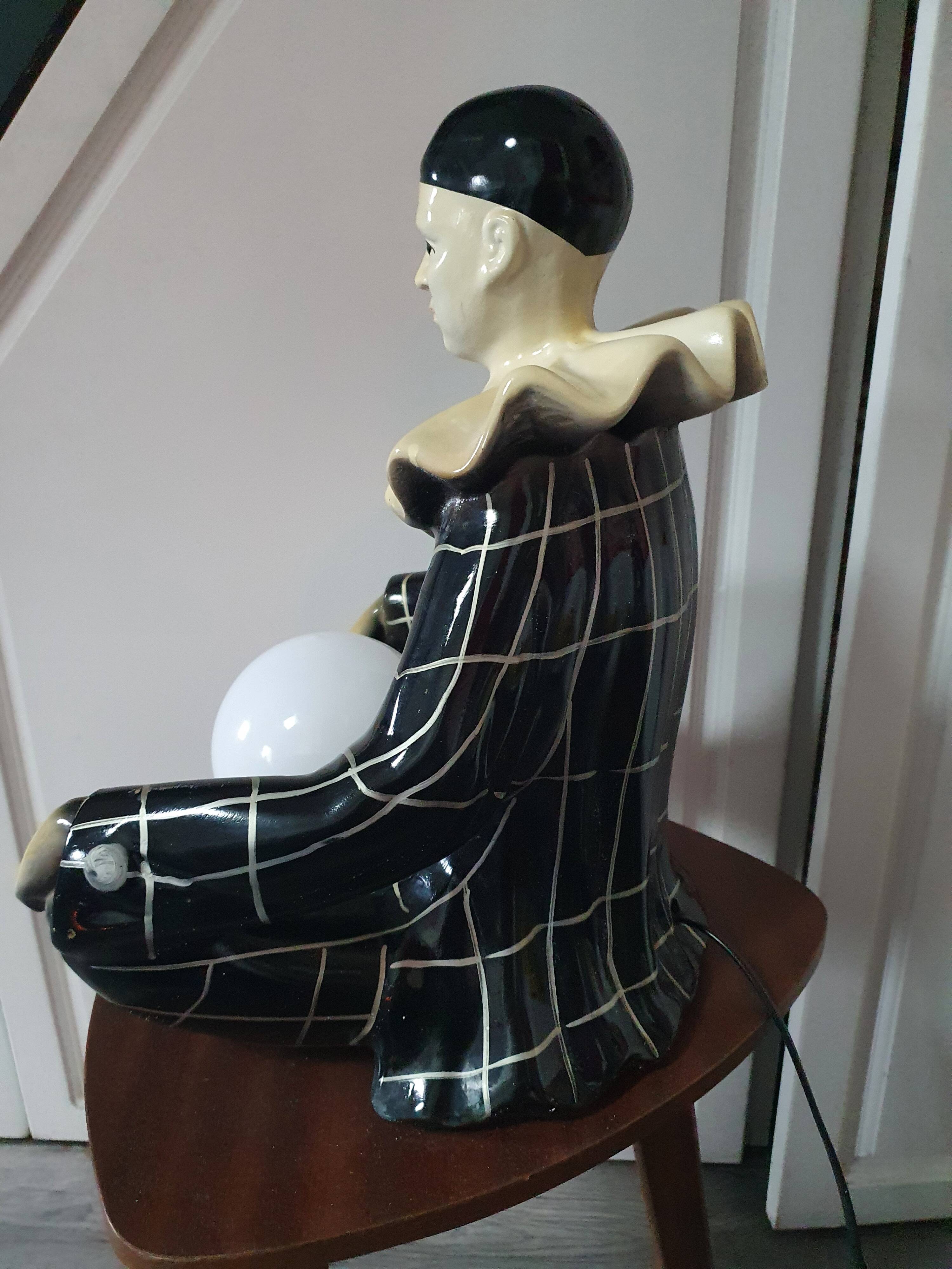 Large vintage Pierrot bedside lamp or table lamp from the 50s/60s 1950s with black tiles