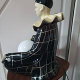 Large vintage Pierrot bedside lamp or table lamp from the 50s/60s 1950s with black tiles