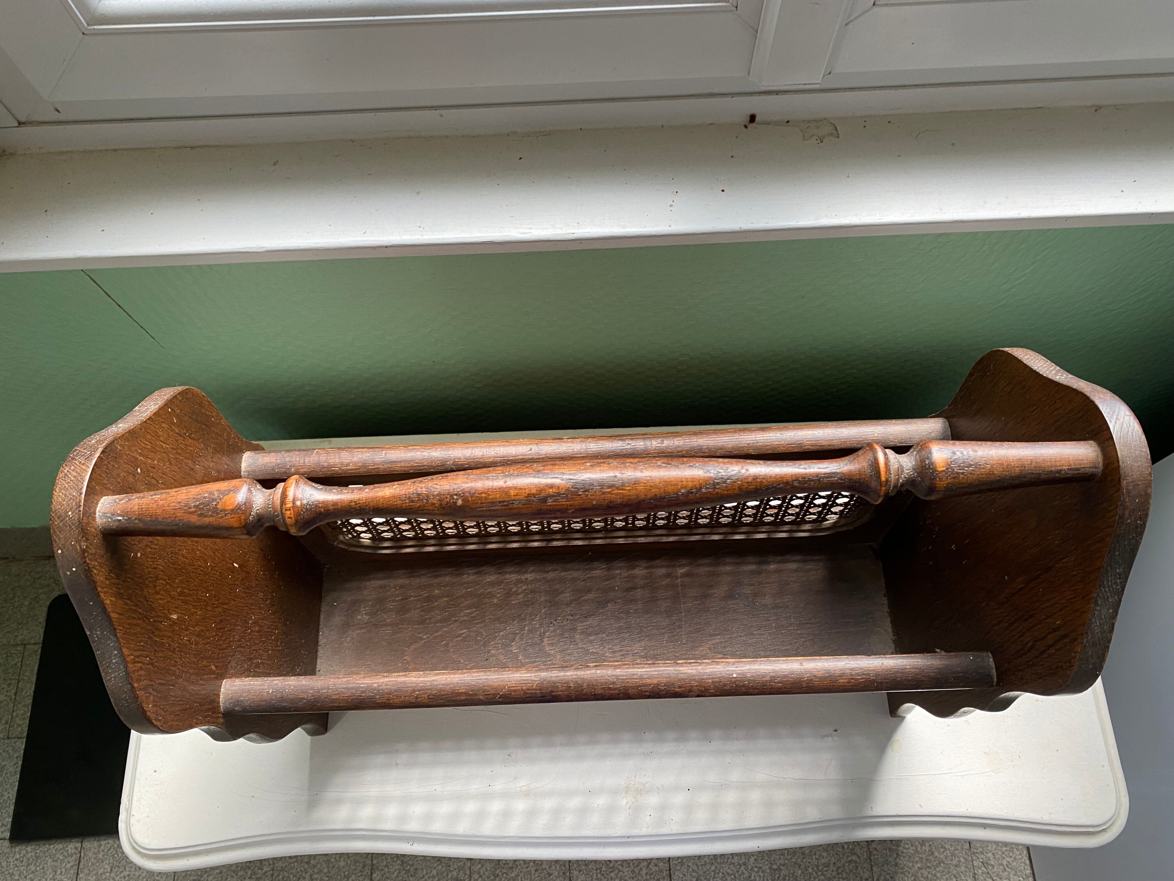 Wooden and cane newspaper rack