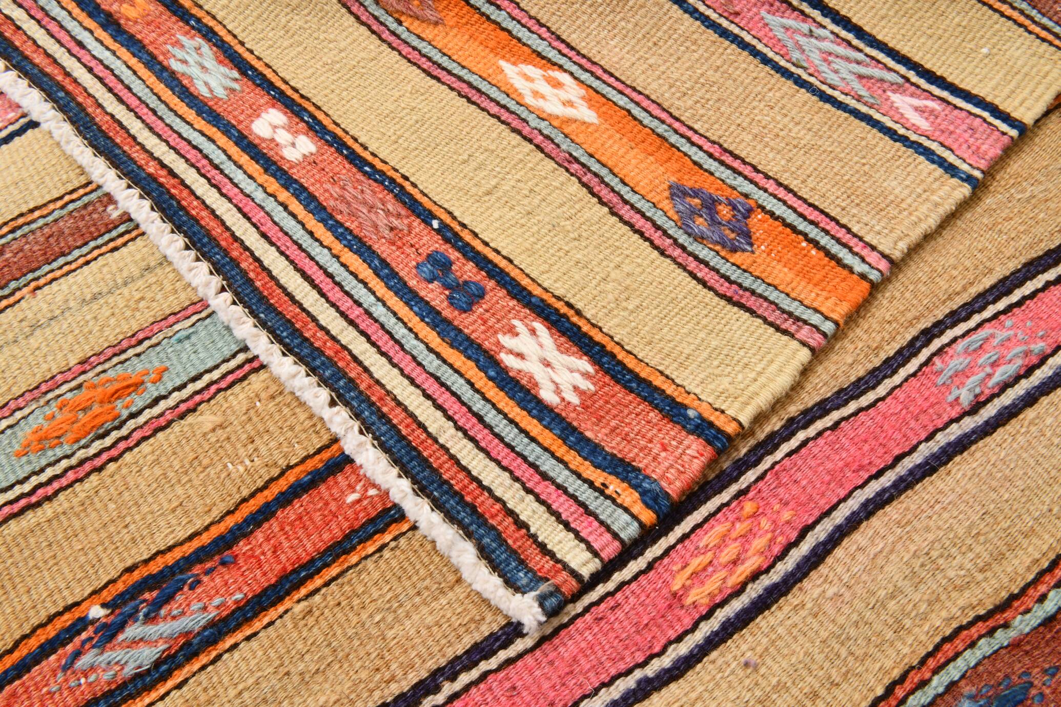 Vintage Striped Pattern Multicolor Kilim Rug, 183x239Cm