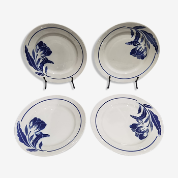 4 assiettes plate fleur bleu estampillé Badonviller modèle Marlene