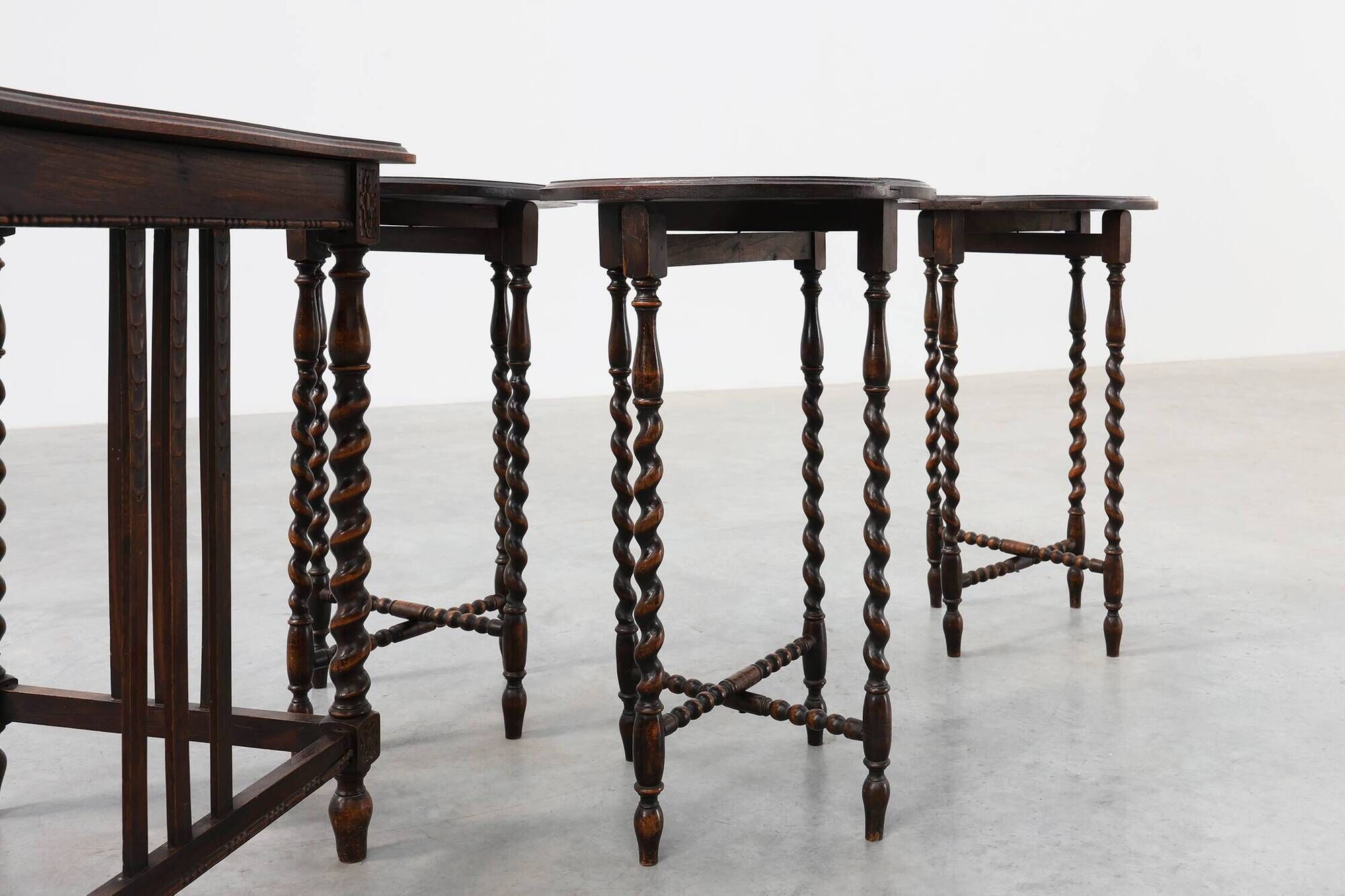 Set of Four Oak Barley Twist Nesting Tables, England, circa 1900n