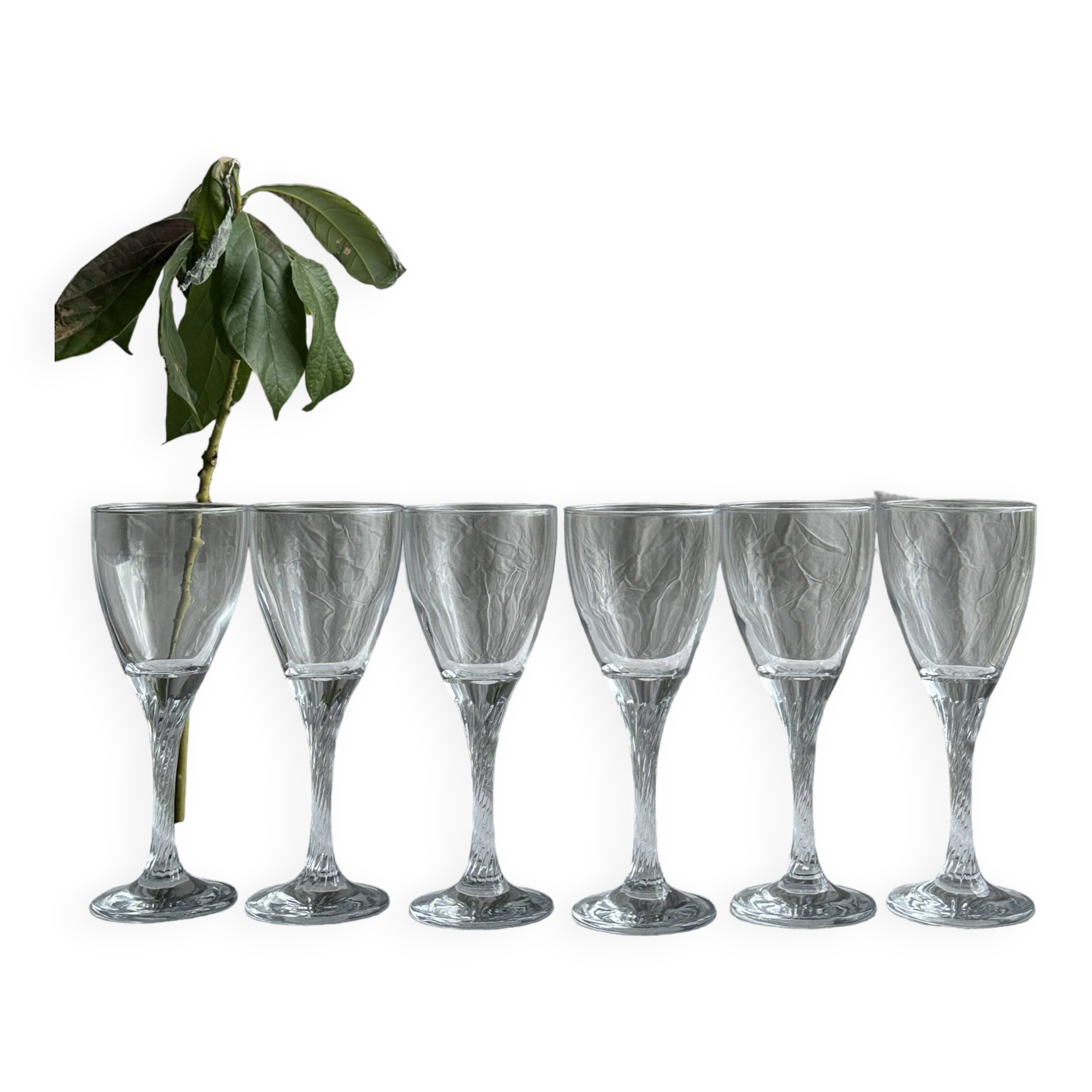 Set of 6 twisted ribbed glass wine glasses
