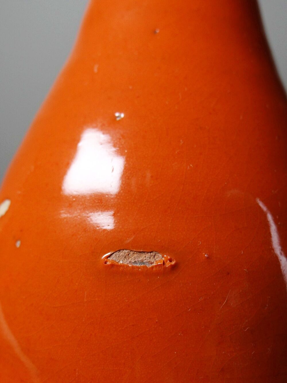 Bright orange mid-century decorative bottle lamp base glazed pottery.