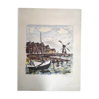 Le port et le moulin - peinture de Édouard Righetti