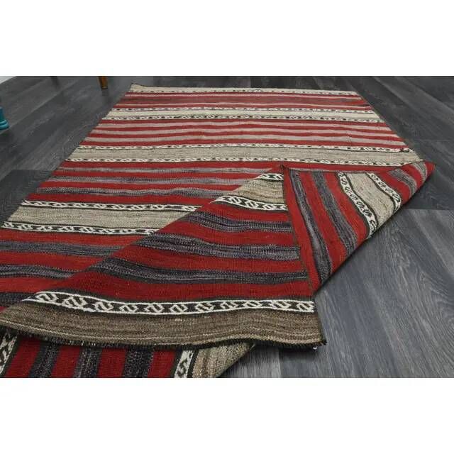 1970s Vintage Turkish Oushak Handmade Wool Cotton Red Runner Rug 125x205