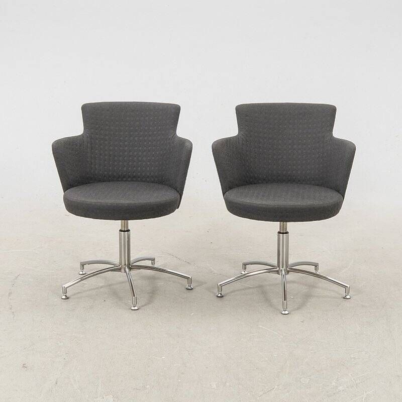 2 vintage swivel armchairs in gray fabric by axelson for garnas 2014 sweden