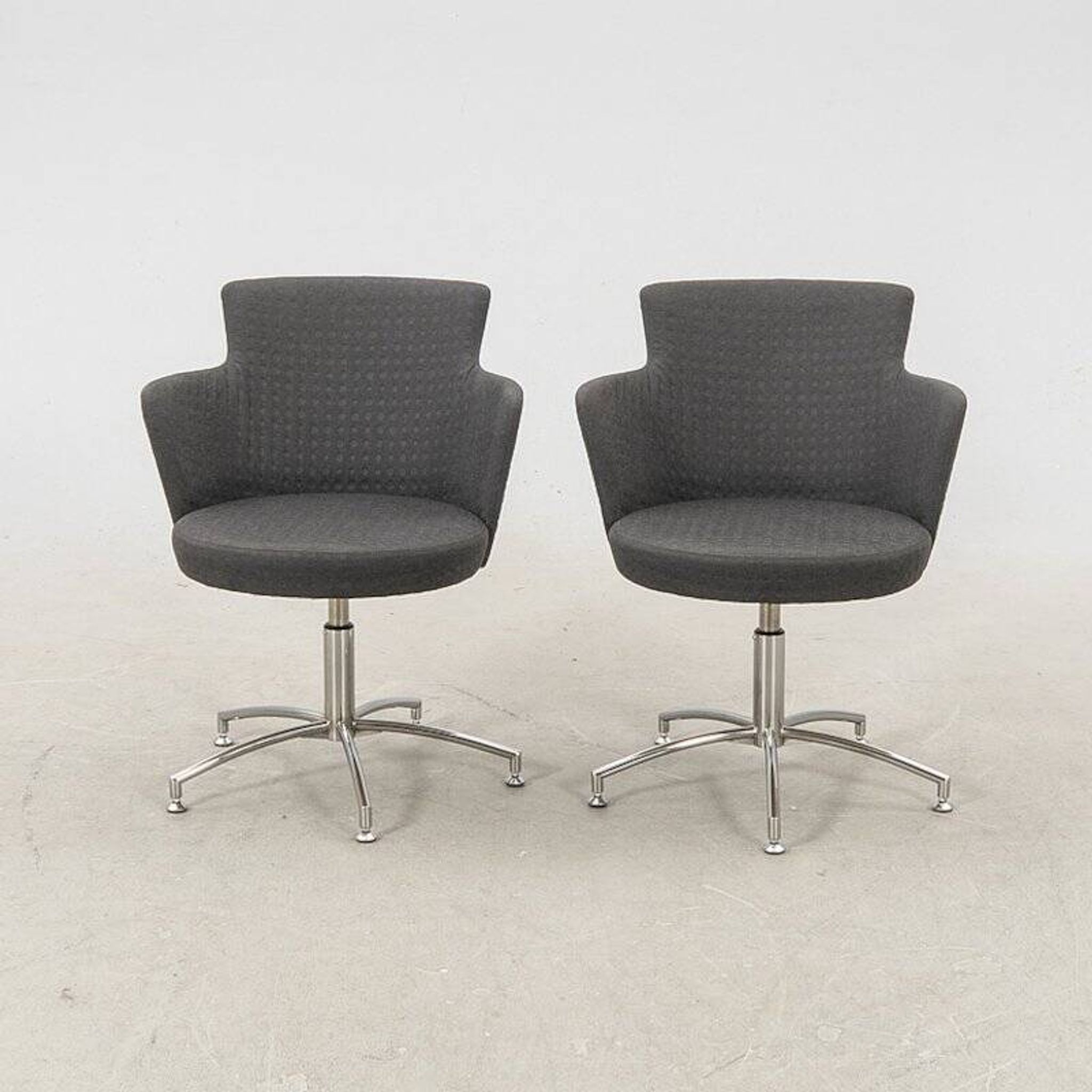 2 vintage swivel armchairs in gray fabric by axelson for garnas 2014 sweden