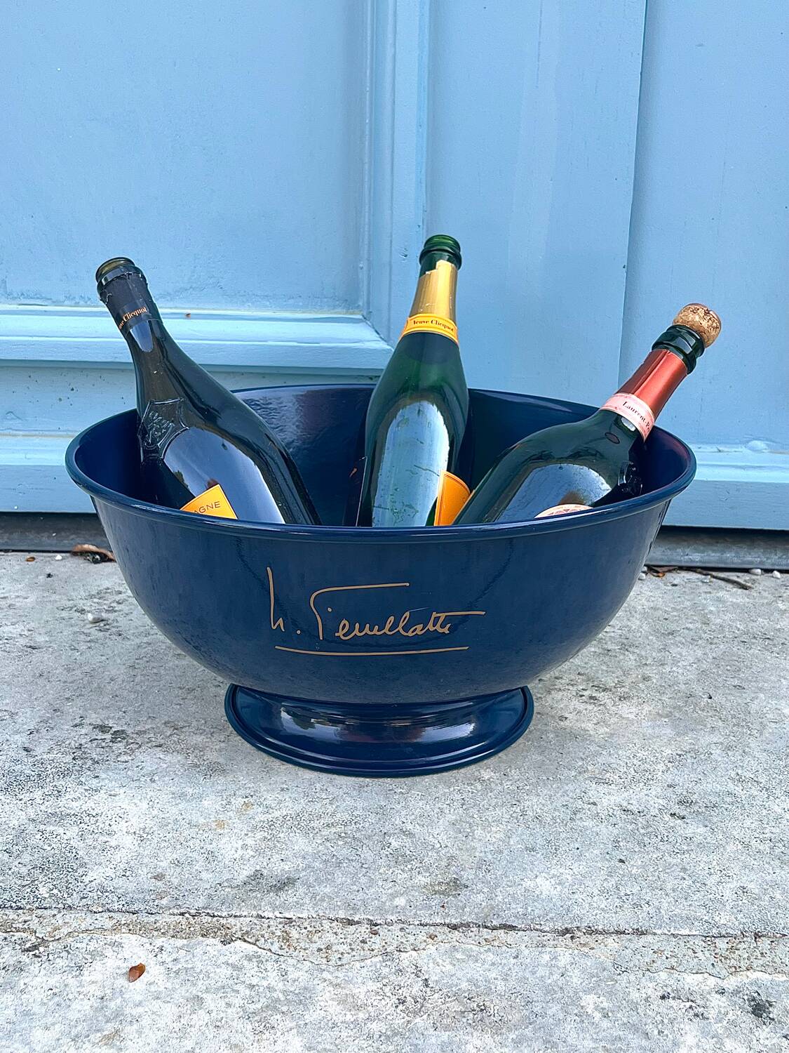 Large Nicolas Feuillatte Blue Champagne Ice Bucket Bowl, Signed