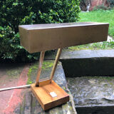 Bauhaus desk lamp gilded brass and teak