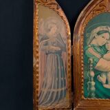 Florentine-style religious triptych in carved wood and gilded stucco, mid-20th century