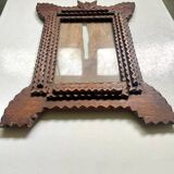 Cadre en bois sculpté tramp art ancien 27 cm x 20 cm