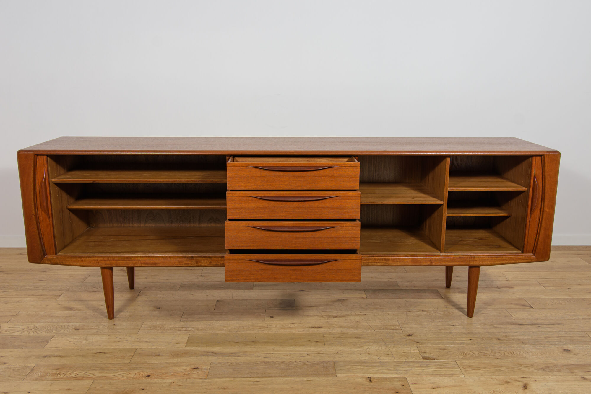 Mid-Century Large Teak Tambour Door Sideboard, Denmark, 1960s