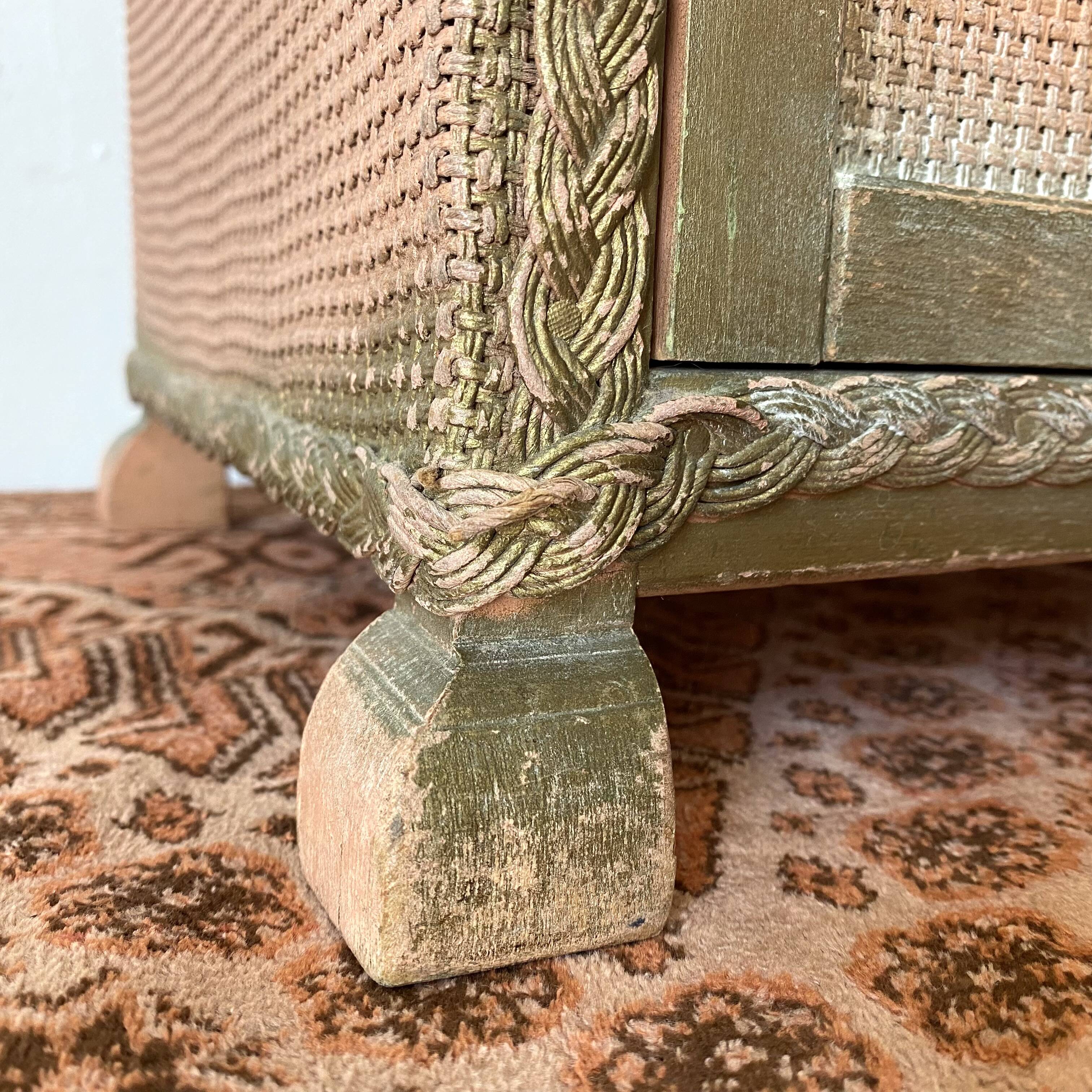 60s pink and gold Lloyd loom bedside table