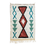 White Boucherouite Moroccan Berber rug with colorful patterns