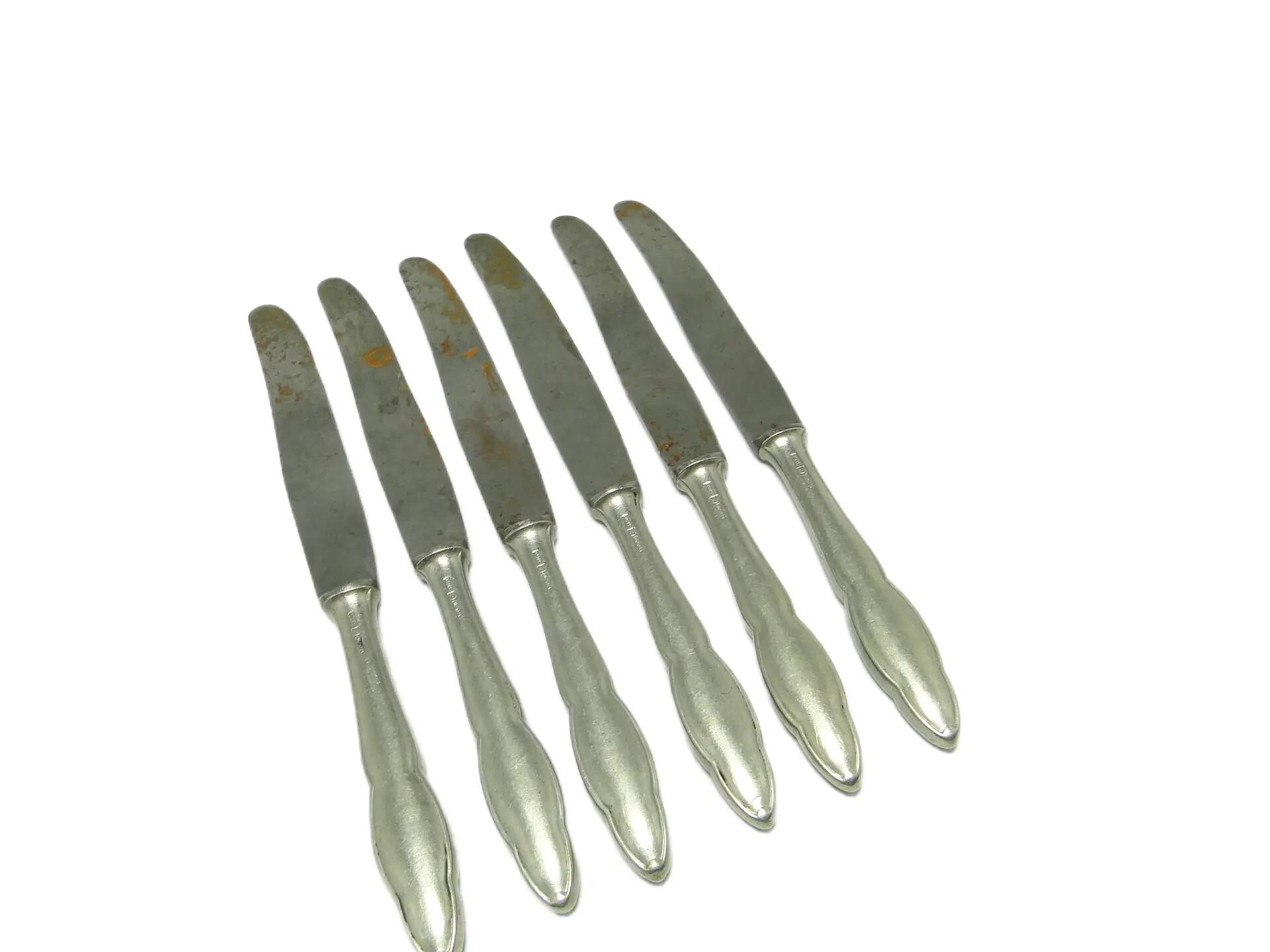 Set of bread knives Modernism, silver-plated brass, Poland, 1950s