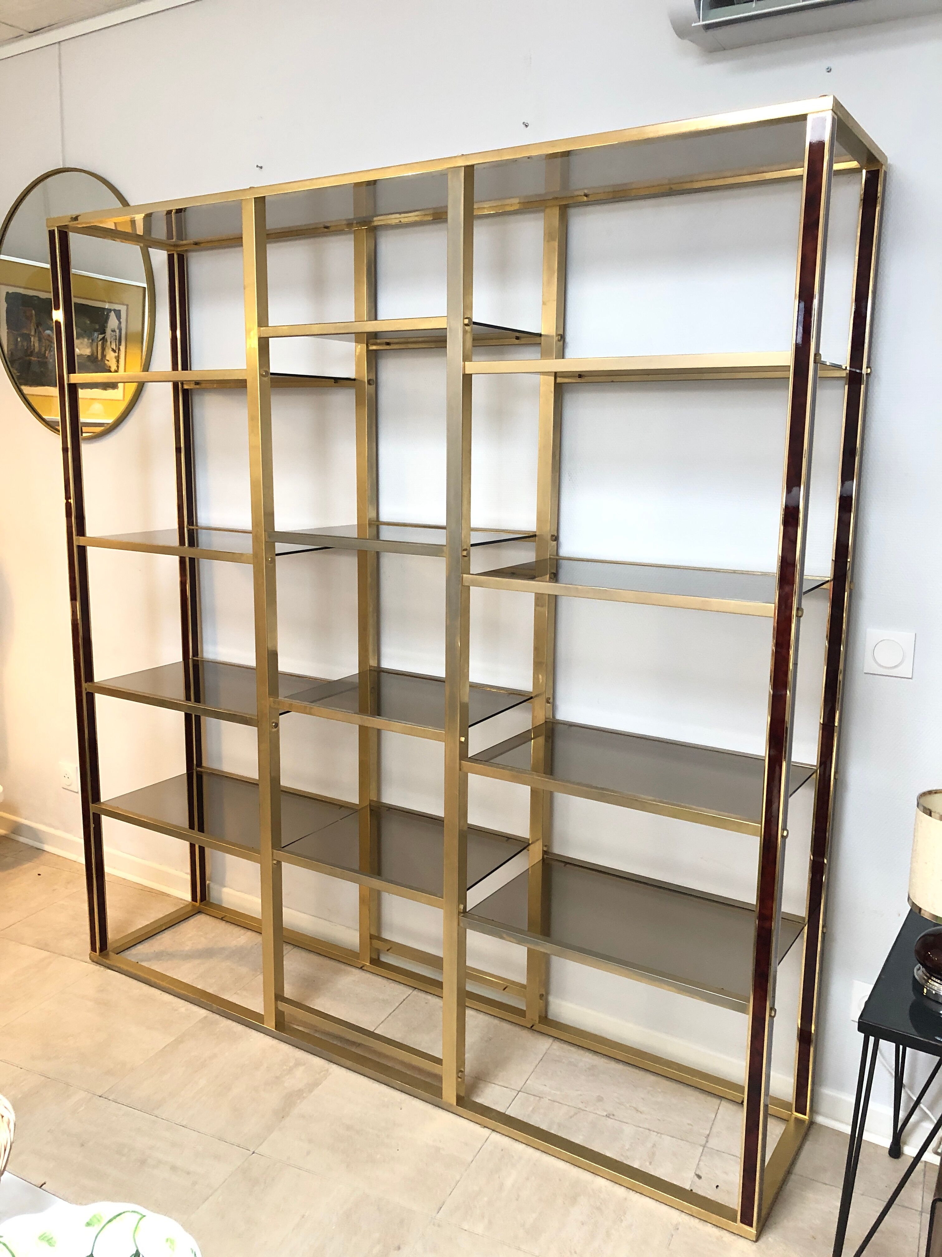 Brass library and smoked glass, 1970