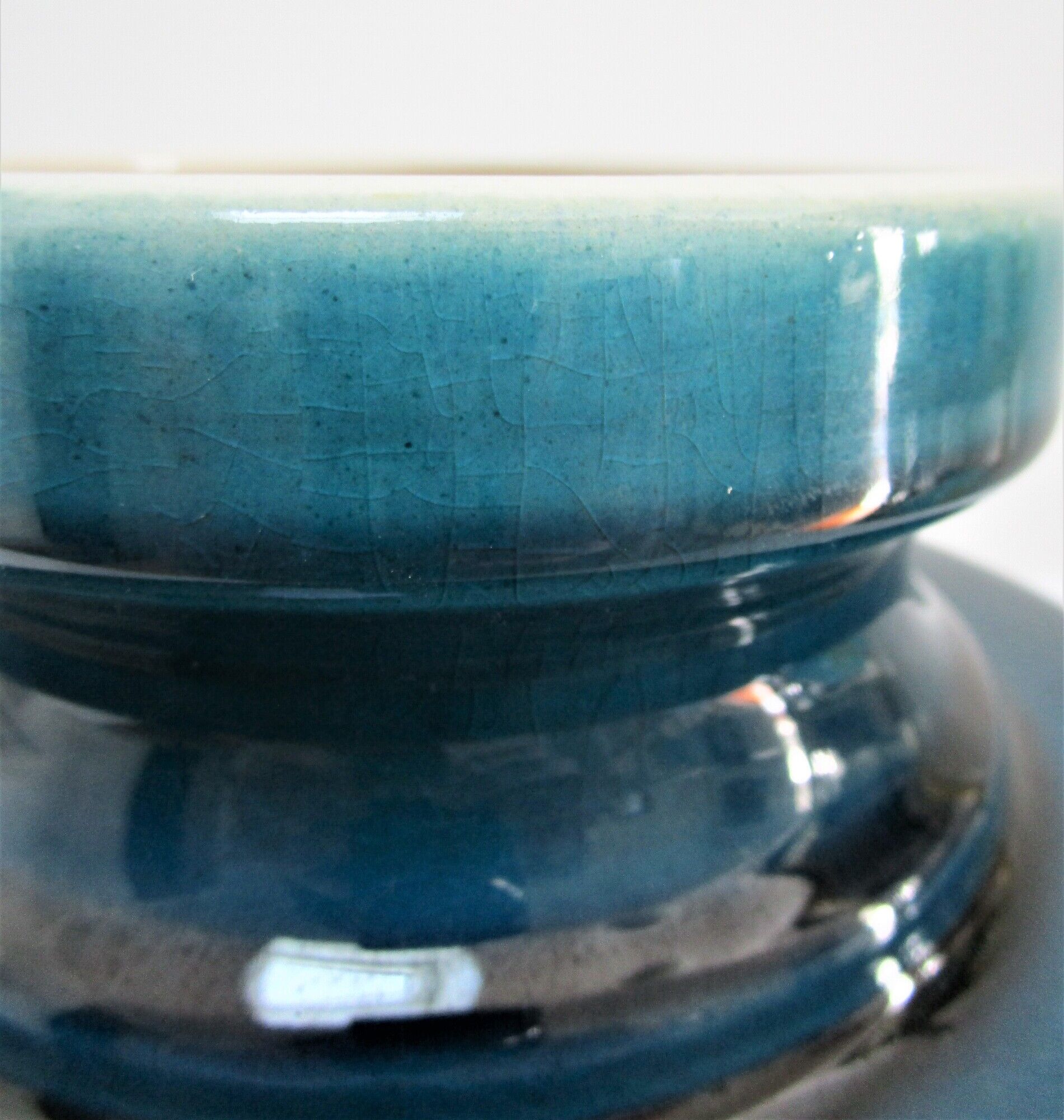 Vase céramique craquelée bleu canard 1970