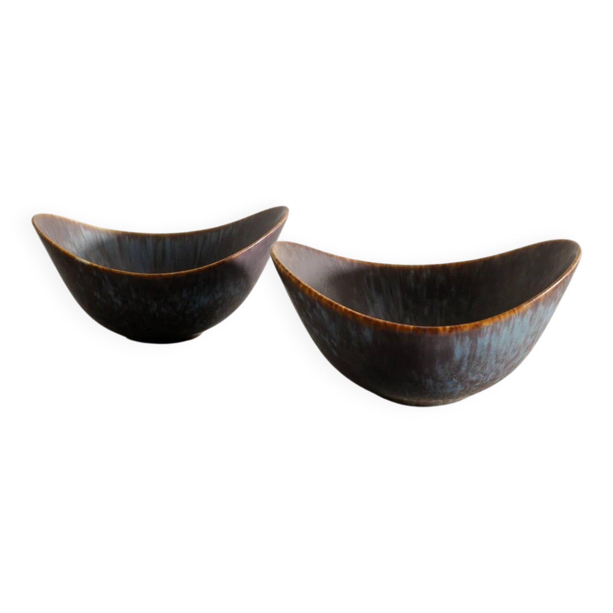 Pair of Swedish Ceramic Blue Berown Bowls by Gunnar Nylund, 1950s