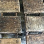 Small stool, rectangular rounded solid teak side table.