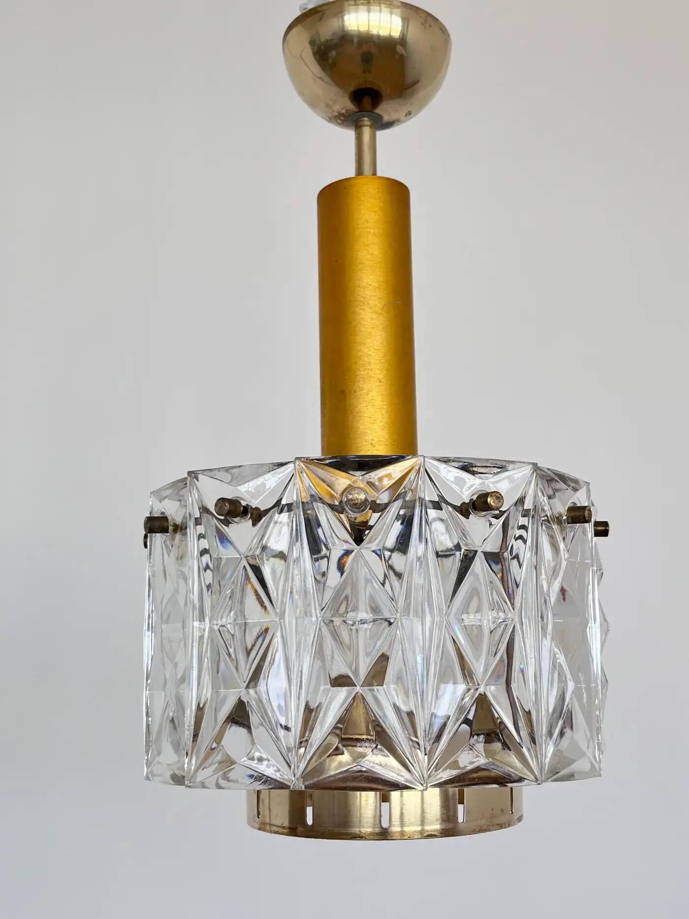 Pair of midcentury glass chandeliers/pendants by Kinkeldey, Germany, 1970s