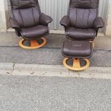 Pair of vintage armchairs with ottoman