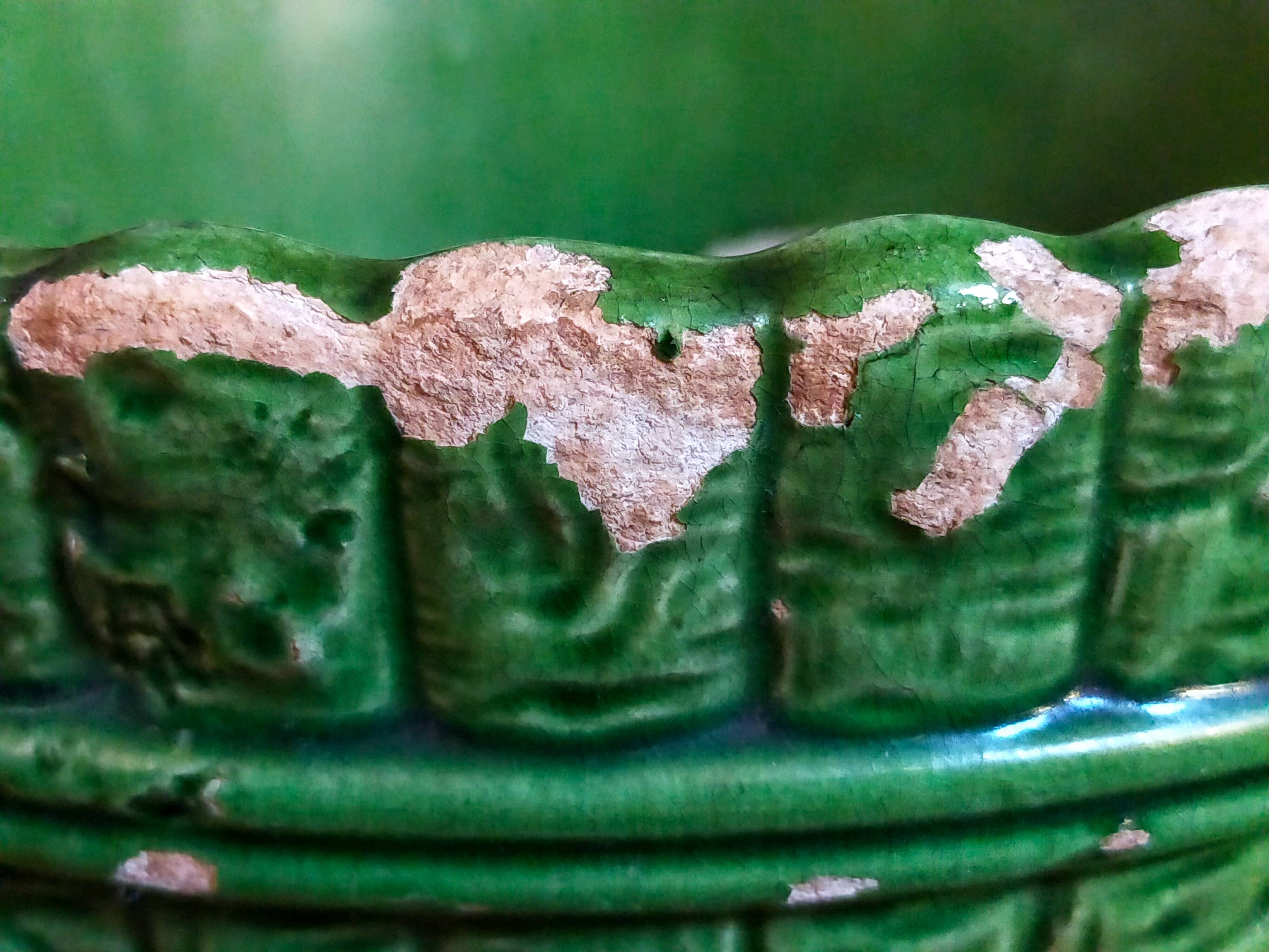 Flower pot and saucer in slip by G. De Bruyn 19th century