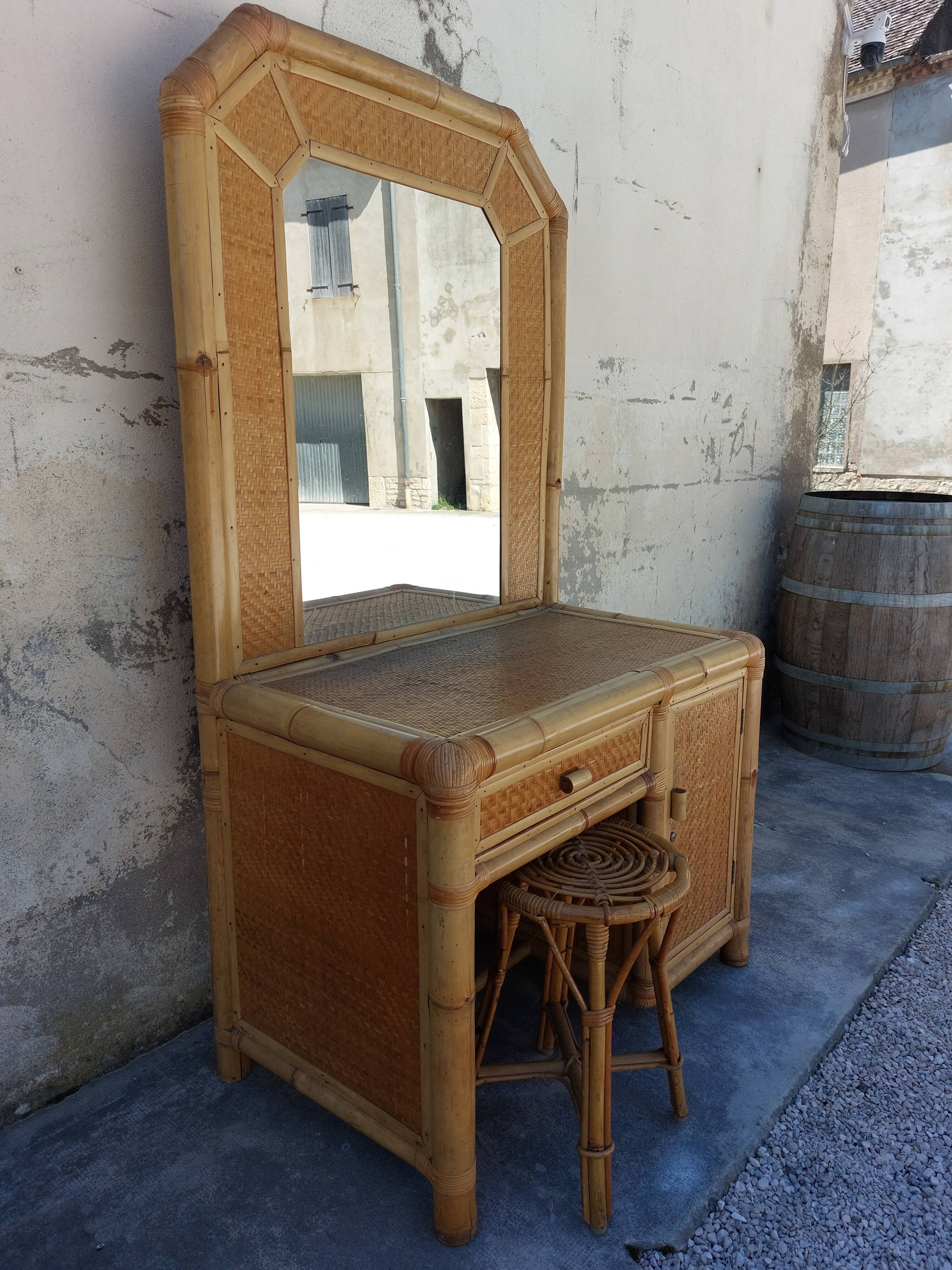 Coiffeuse en bambou 1970 vintage
