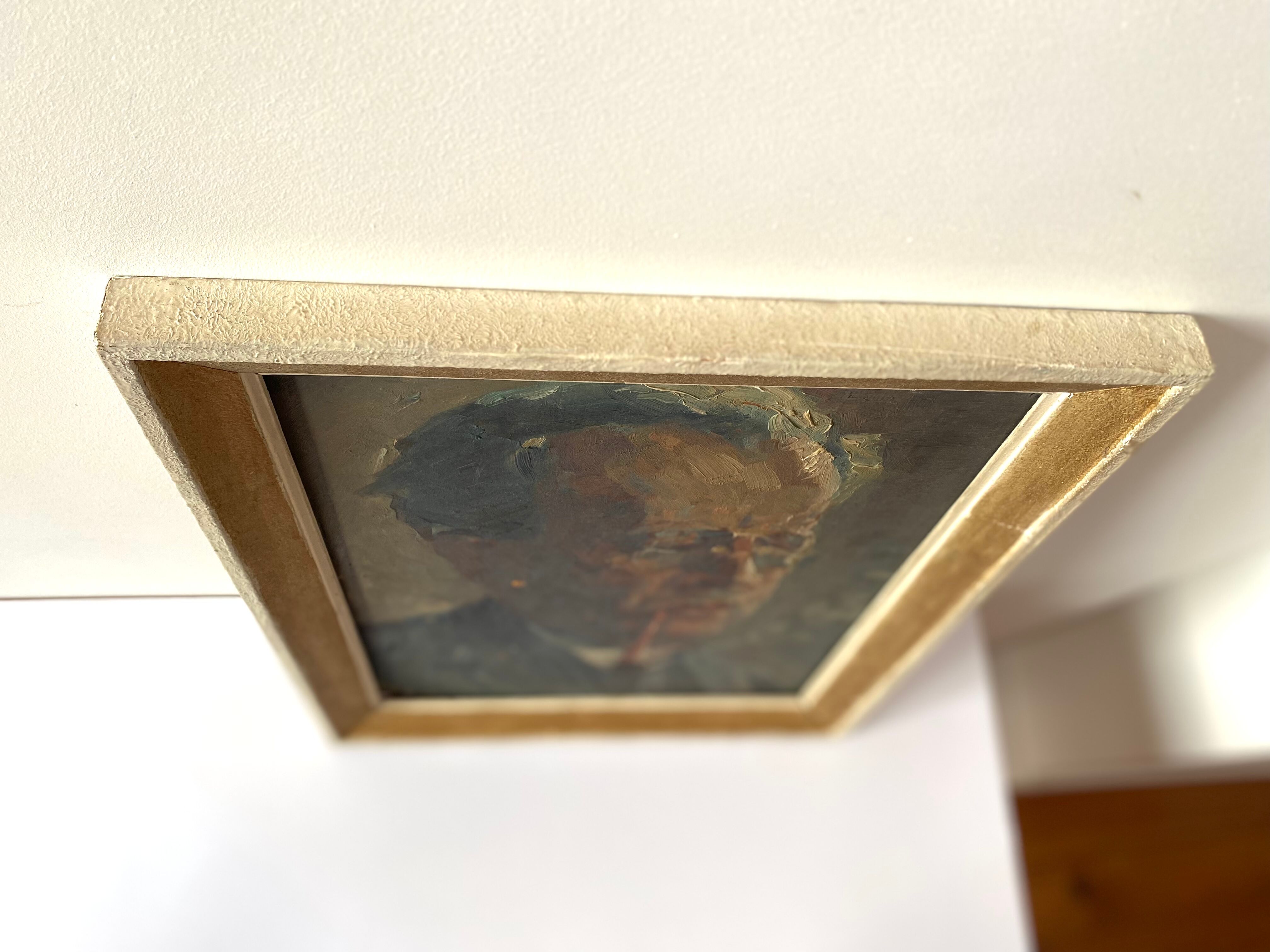 Huile sur carton d’un homme XXème siècle