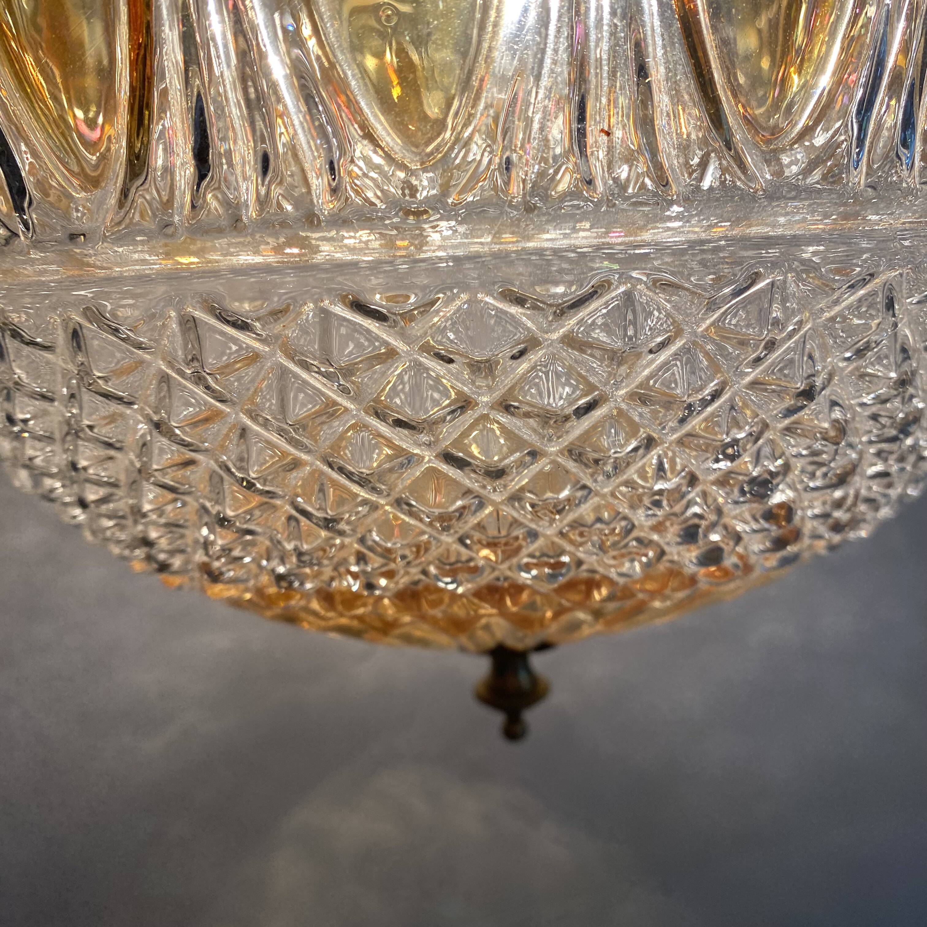 Large two-tone pressed glass ball pendant light