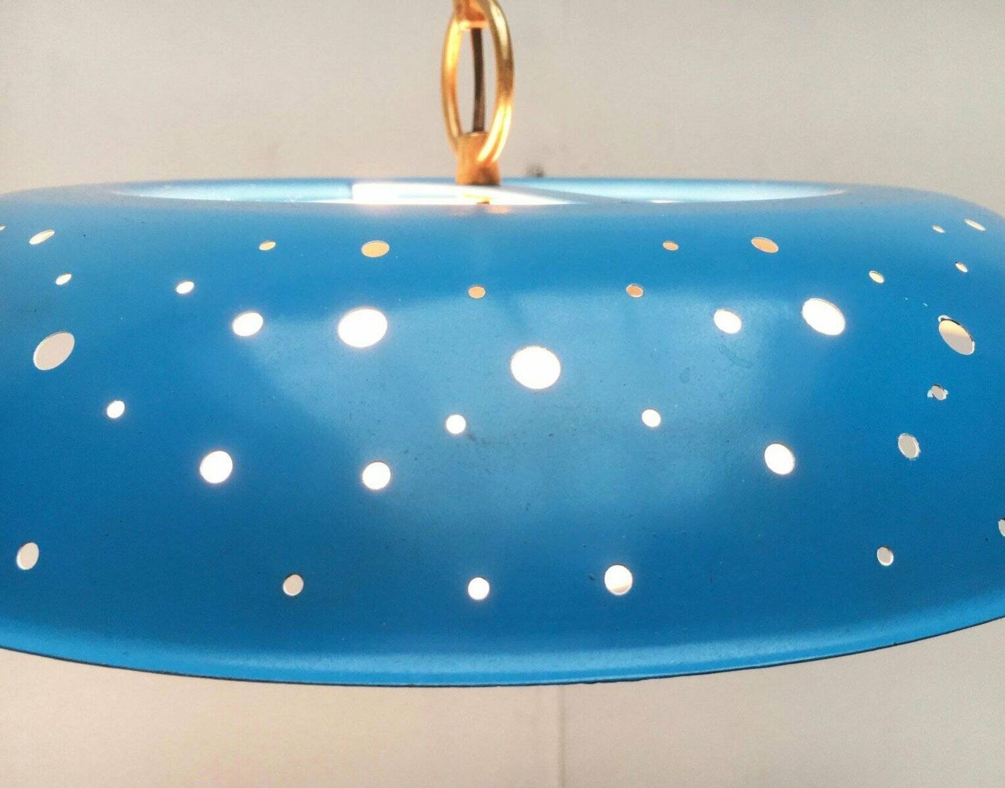 Perforated metal pendant lamp in mid-century style attributed to Ernest Igl for Hillebrand Leuchten, 1960s.