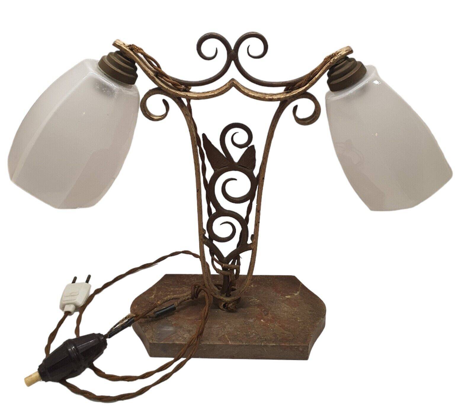 art deco table lamp marble base wrought iron frame hexagonal tulip imp belgium