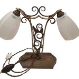 art deco table lamp marble base wrought iron frame hexagonal tulip imp belgium