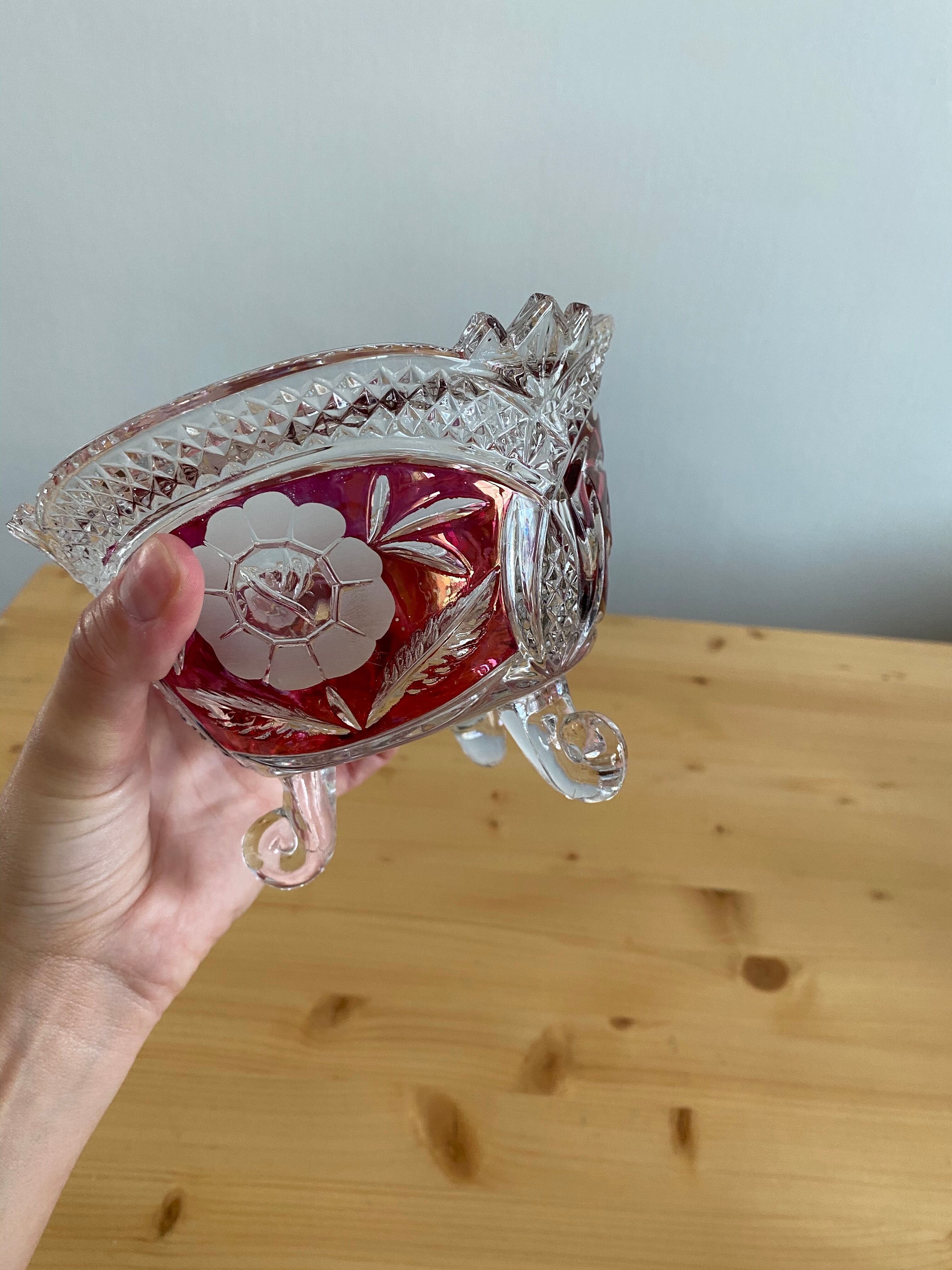 Dark pink chiseled glass cup