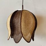 Vintage lotus flower pendant in two-tone braided rope