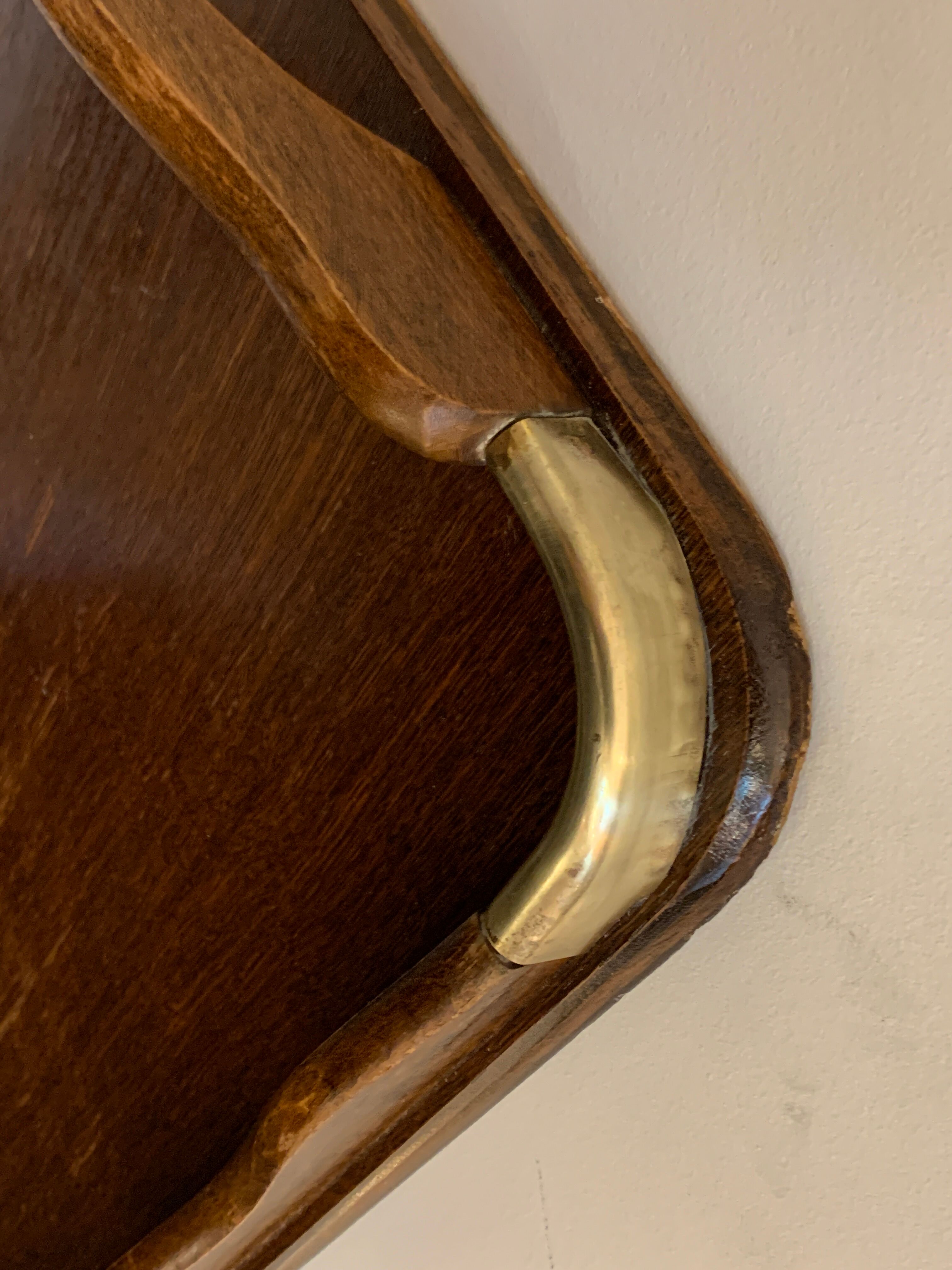 Plateau de service ancien en bois et laiton 61 x 38 cm