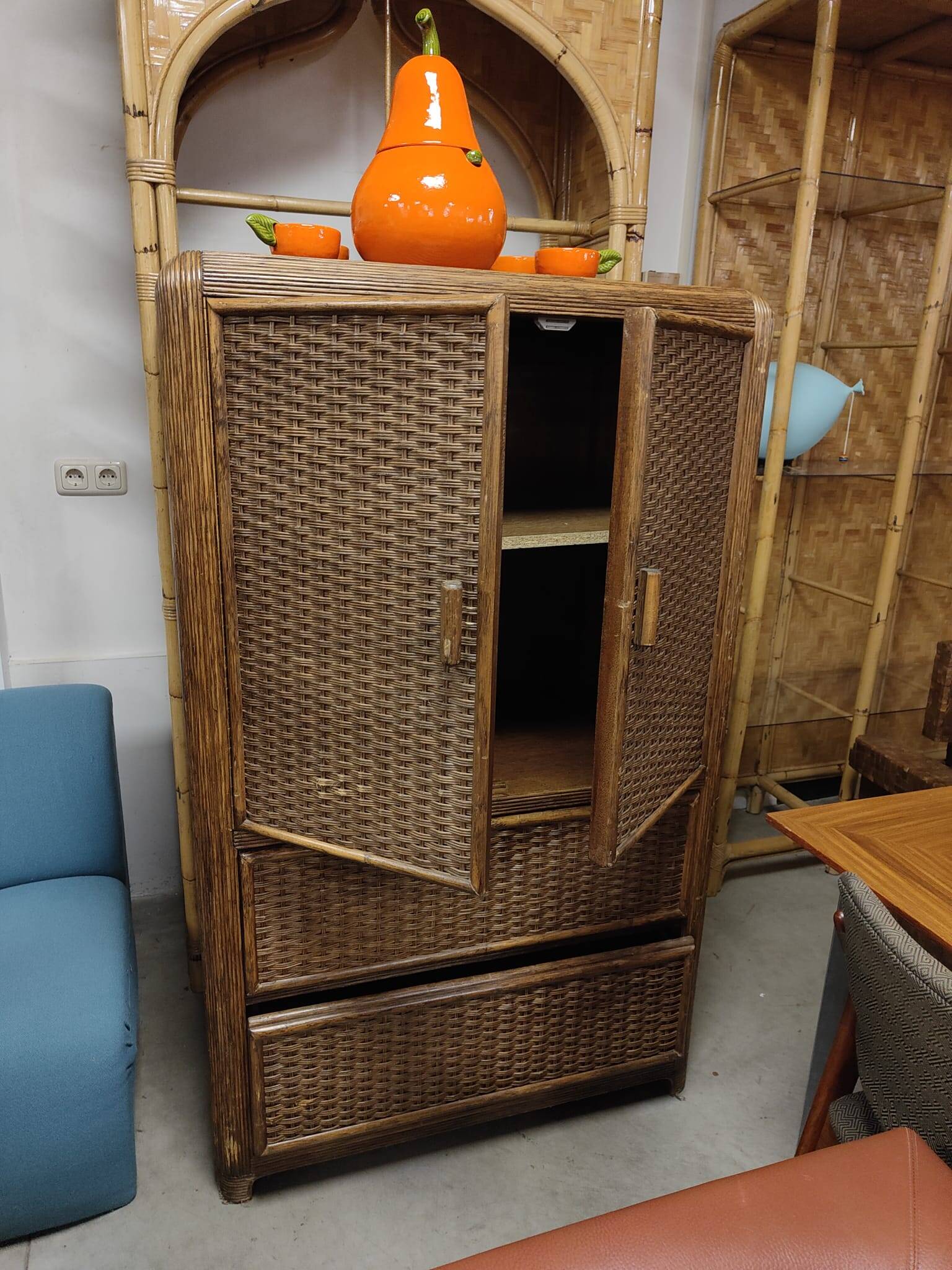 Vintage rattan bamboo cabinet 'Bohemian nature'