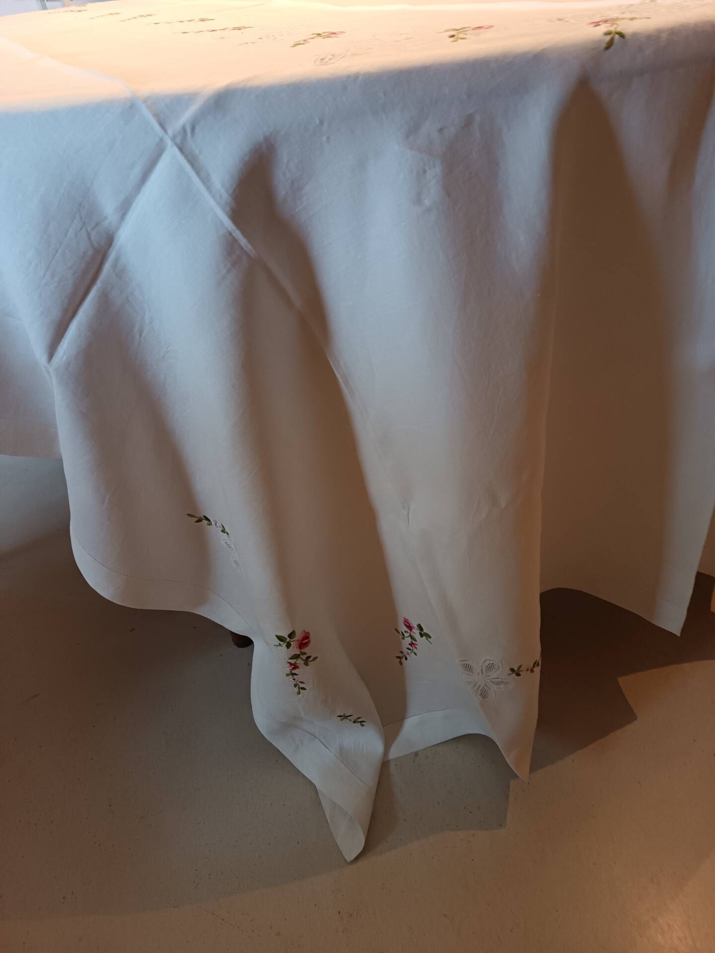 Large antique hand-embroidered tablecloth