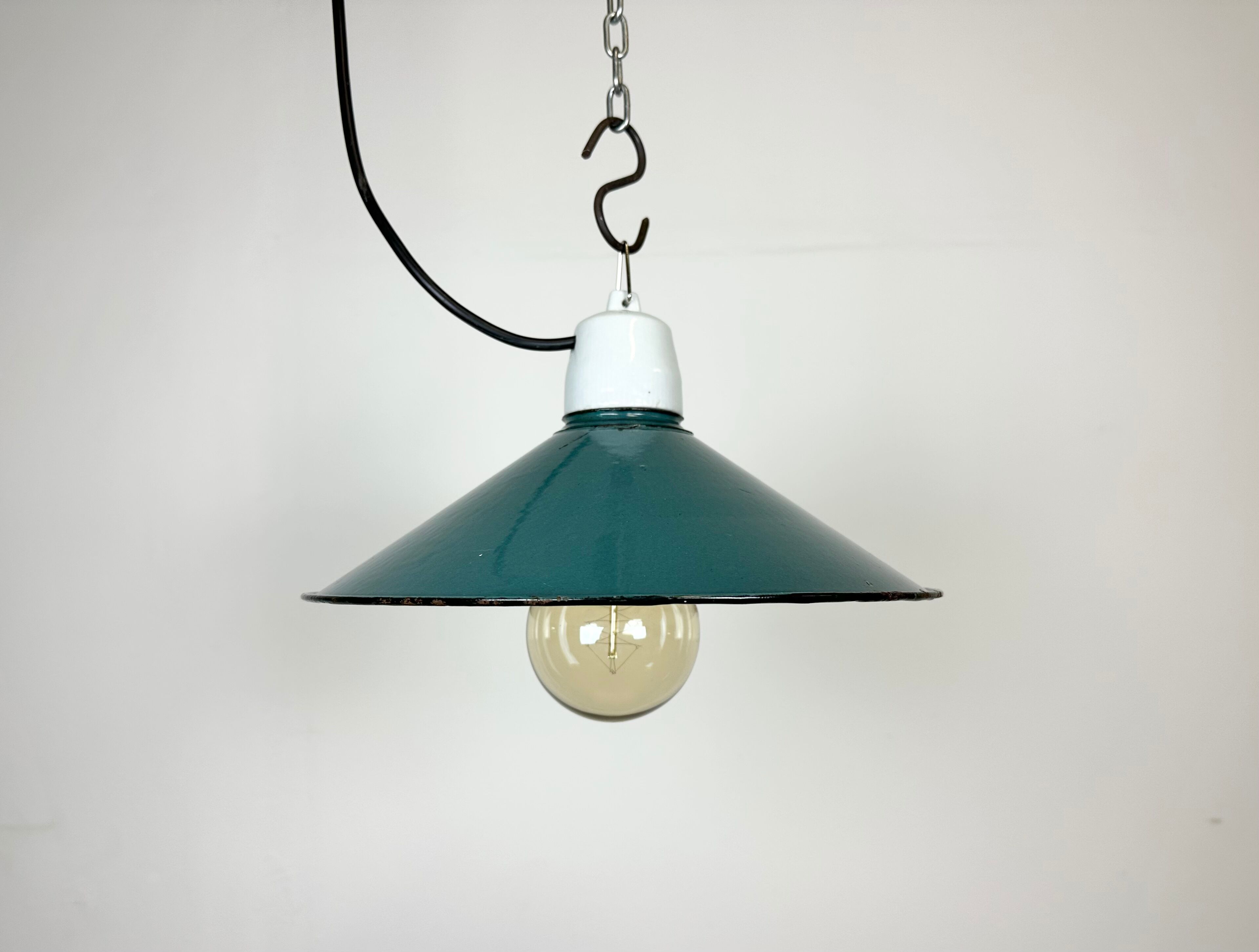 Industrial petrol enamel pendant light, 1970s