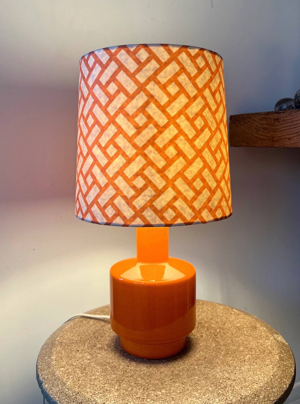 Vintage lamp - orange ceramic - 1970 - handmade shade.