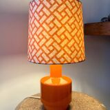 Vintage lamp - orange ceramic - 1970 - handmade shade.
