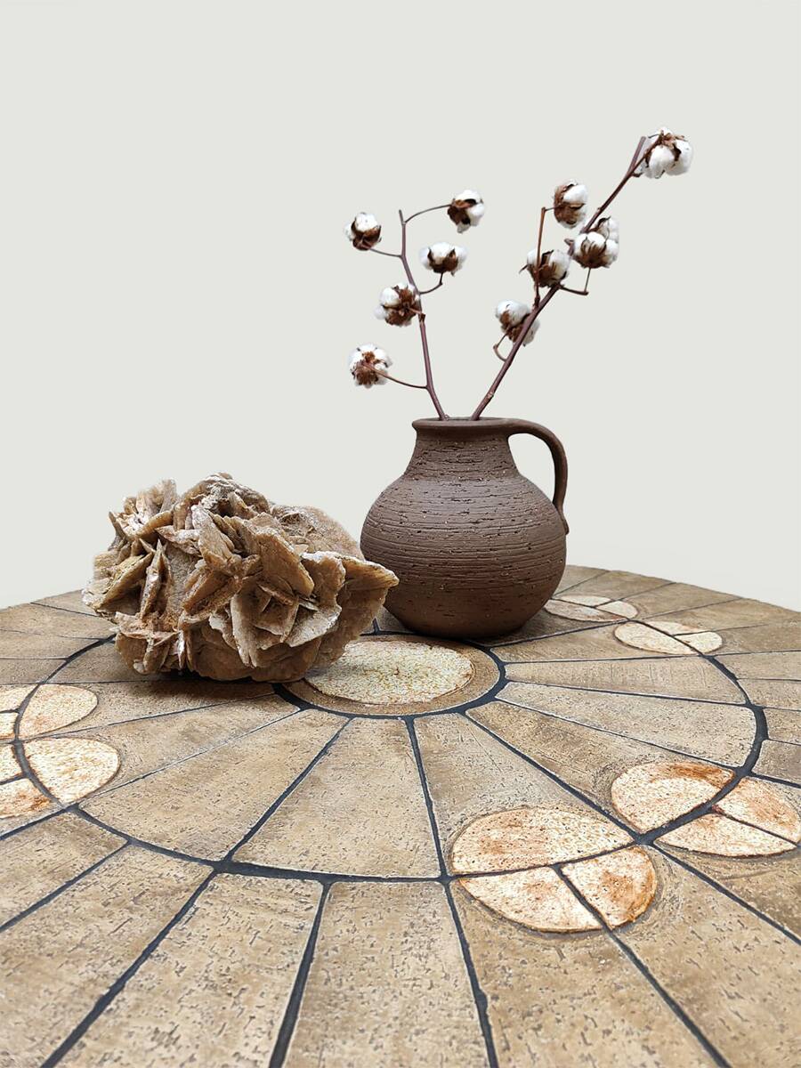 Danish vintage round stone coffee table 'Natures spirit'