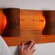 Rectangular pinewood wall lamp with bur wood veneer shades