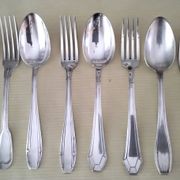 Set of 4 x 2 metal silver-plated table cutlery by SFAM and Orbrille.