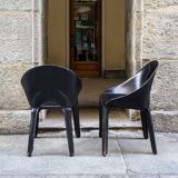 Sedie Lira e Liuto in pelle nera di Mario Bellini per Cassina 1989