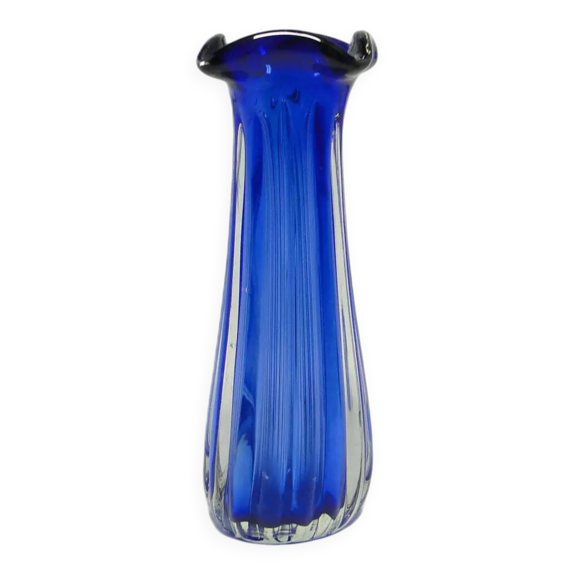 Vase, mid-century modern, blue glass, by J. Hospodka, Czechoslovakia, 1960s.