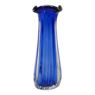 Vase, mid-century modern, blue glass, by J. Hospodka, Czechoslovakia, 1960s.